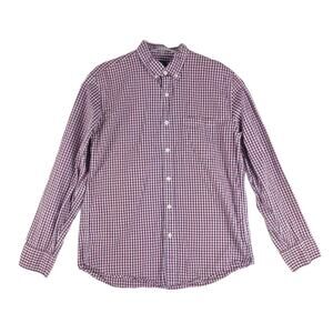 J CREW Men's L Red White Blue Plaid Check Long Sleeve Button Down Dress Shirt